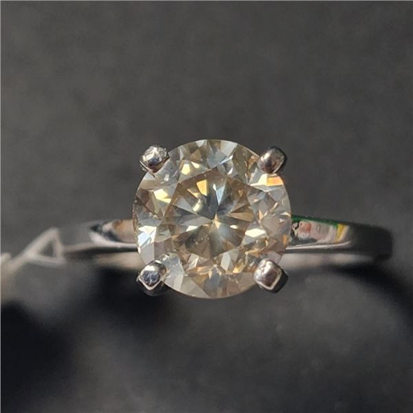 14K White Gold Diamond (2.01Ct,Si2,Yellowish Green) Ring (~Size 6) (~weight 2.5g), Made in Canada, A
