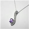 Image 2 : 10K White Gold Amethyst(0.5ct) Diamond(0.2ct) Necklace (~weight 1.6g), Appraised Retail $1430