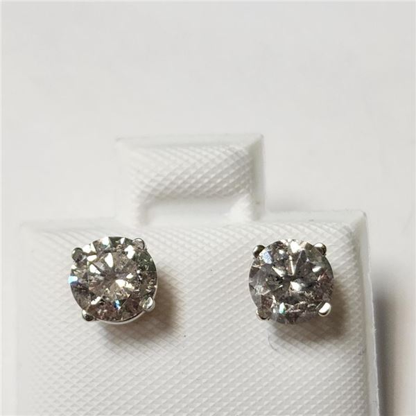 14K White Gold Natural  Diamond(1.55ct) I1-3 Gh Earrings (~weight 0.95g), Made in Canada, Appraised 