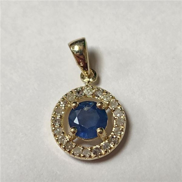 10K Yellow Gold Sapphire(0.55ct) Diamond(0.15ct) Pendant (~weight 1.2g), Made in Canada, Appraised R