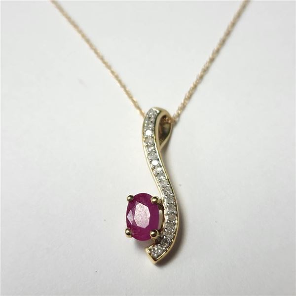 10K Yellow Gold Ruby 18"(0.5ct) Diamond(0.2ct) Necklace (~weight 1.6g), Appraised Retail $2500