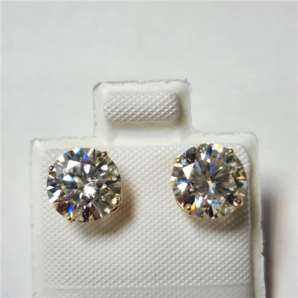 14K Yellow Gold White Moissanite(2.58ct) Earrings (~weight 1.06g), Made in Canada, Appraised Retail 