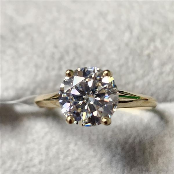 10K Yellow Gold White Moissanite(1.6ct) Ring (~Size 6.5) (~weight 1.75g), Made in Canada, Appraised 