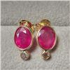 Image 1 : 10K Yellow Gold Ruby(3.5ct) Diamond(0.2ct) Earrings (~weight 1.18g), Appraised Retail $1710