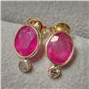 Image 3 : 10K Yellow Gold Ruby(3.5ct) Diamond(0.2ct) Earrings (~weight 1.18g), Appraised Retail $1710