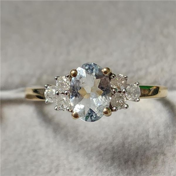 10K Yellow Gold Aquamrine(1ct) Diamond(0.2ct) Ring (~Size 7) (~weight 1.8g), Appraised Retail $1815