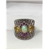 Image 1 : Natural Fire Opal Solitaire Garnet cluster Ring  4.52 Carat stones in .925 Silver