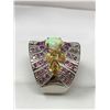 Image 2 : Natural Fire Opal Solitaire Garnet cluster Ring  4.52 Carat stones in .925 Silver