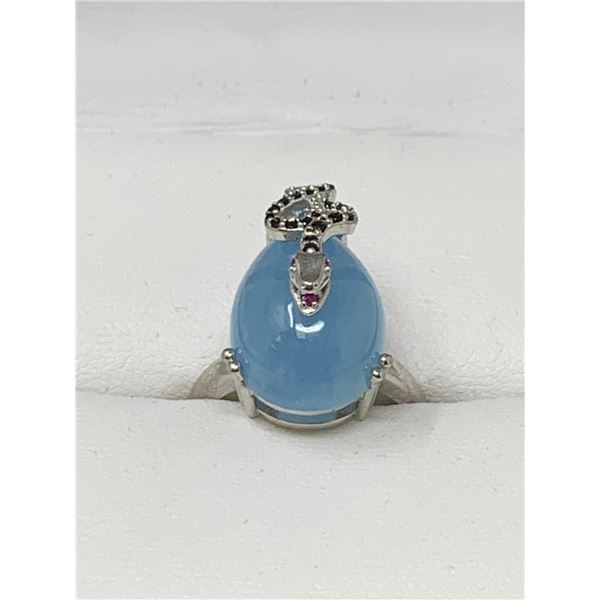 Natural Aquamarine 5,43 Carat Snake .925 Silver Ring