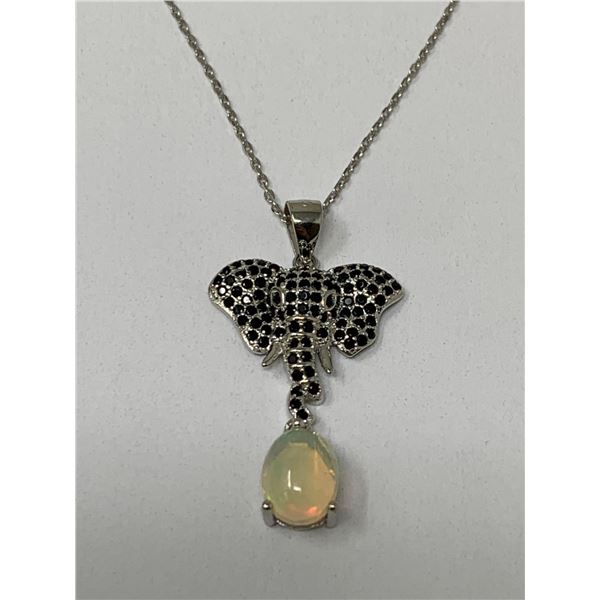 Elephant Pendant .925 Silver with Natural 2.16 Carat Fire Opal Solitaire with certificate value $900