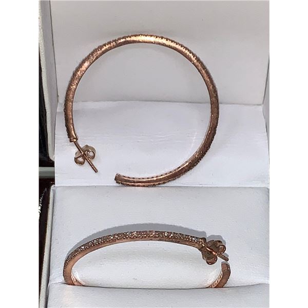 Ladies 14K Gold on .925 Silver 1.15 Carat Multi Natural Diamond Hoop earrings with certificate value