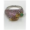 Image 2 : Ladies Emerald & Garnet Gemstone .925 Cat Ring with certificate value $1200.00