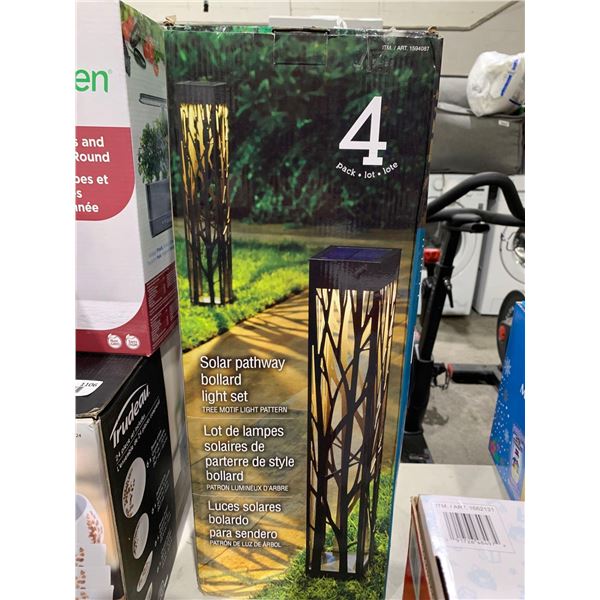 Solar Pathway Bollard Light Set Tree Motif Light Pattern Pack of 4