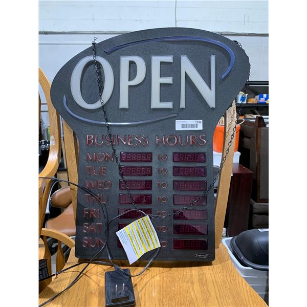 Electric Business Open sign with hours