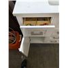 Image 2 : White Vanity with internal Electrical Outlets, Single Sink & Fixture - Some damage to top drawer han