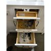 Image 3 : White Vanity with internal Electrical Outlets, Single Sink & Fixture - Some damage to top drawer han