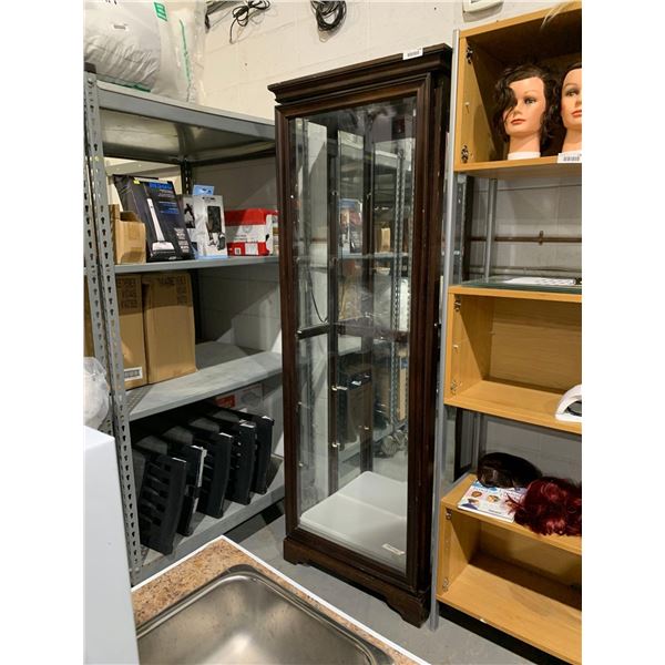 Lighted, Locking Wood & Glass Display Case with 2 Keys 26W/14D/80"T