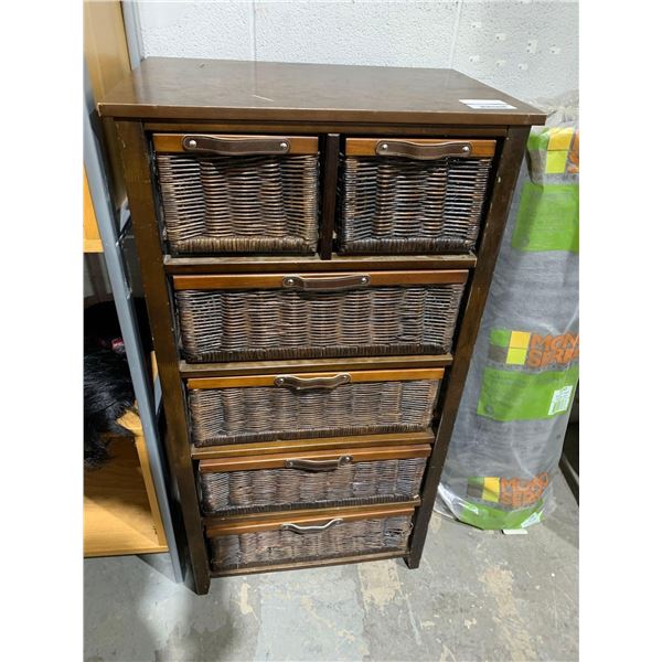 6 Drawer Wicker & Wooden Storage Chest  23W/16D/44"T