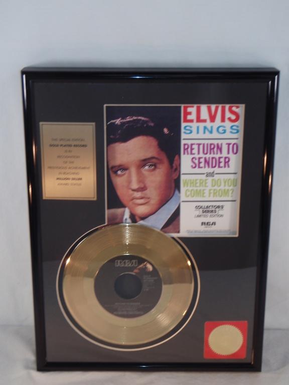 Return to Sender by Elvis Presley 24 K Gold Plated 45 Record Framed w ...