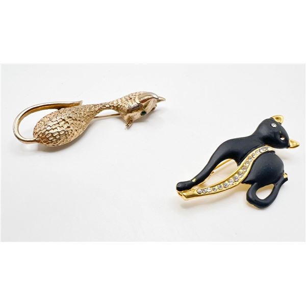 2 CAT BROOCHES