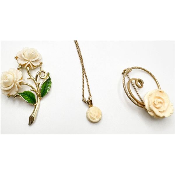 CARVED ROSE BROOCH, SARAH COVENTRY