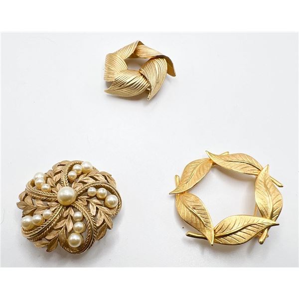 3 FLORAL LEAF BROOCHES