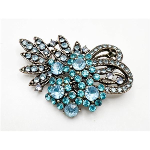 AQUA COLOR RHINESTONE BROOCH/ PENDANT
