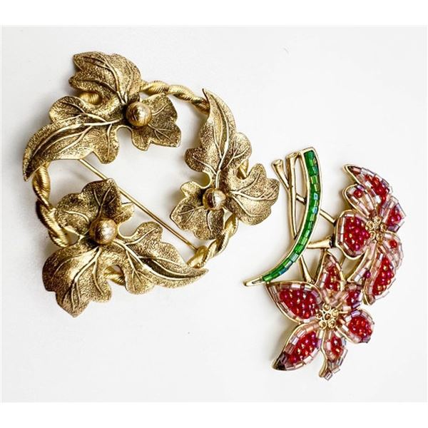 2 FLORAL BROOCHES