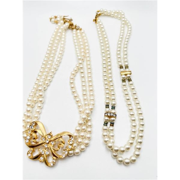 2 FAUX PEARL NECKLACES