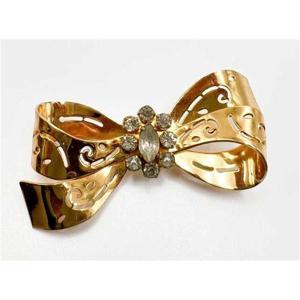 CORO BOW BROOCH W/ RHINESTONES