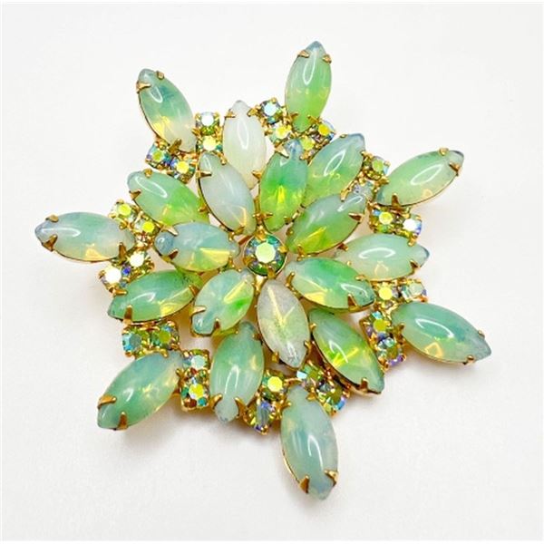 LARGE GREEN/AQUA MIX COLORED BROOCH