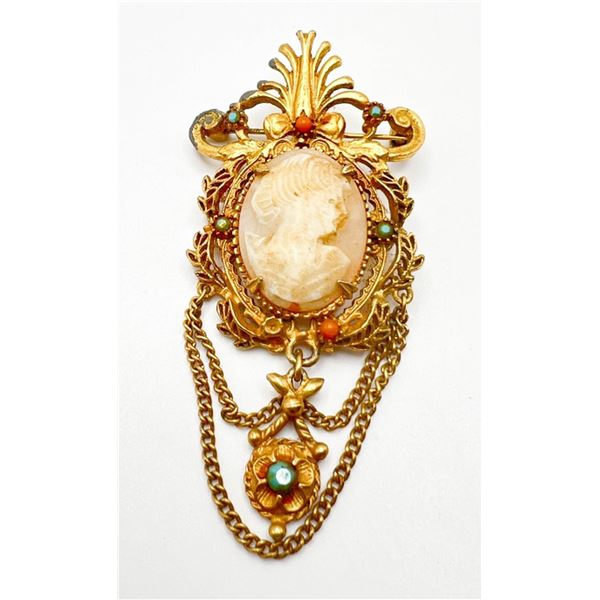CENO CAMEO BROOCH W DANGLE