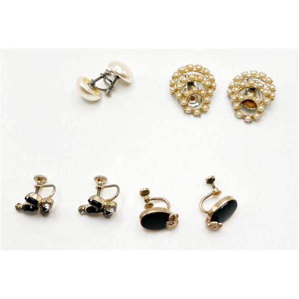 FAUX PEARL, ONYX, SCREW/ CLIP EARRINGS