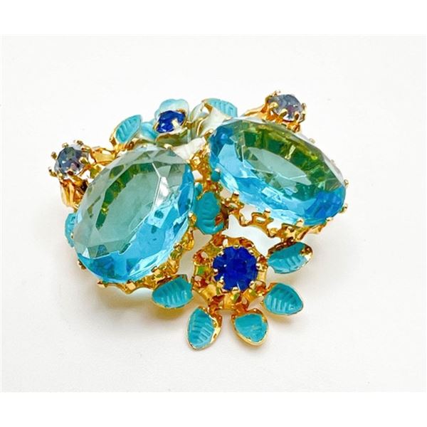 MADE IN AUSTRIA AQUA RHINESTONE BROOCH