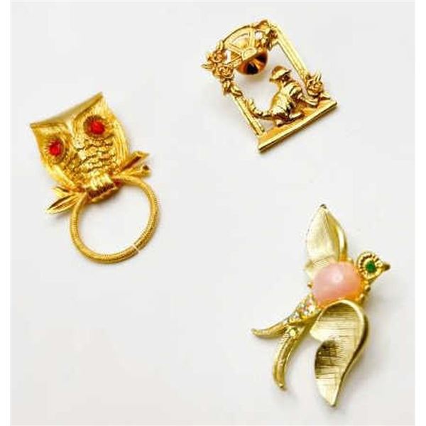 BIRD JELLY BELLY? OWL CAT BROOCHES