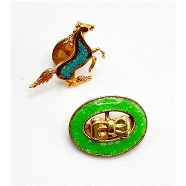 1 OVAL FREIRICH BROOCH + TURQ HORSE PIN