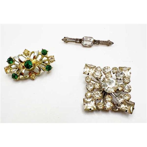 3 RHINESTONE BROOCHS