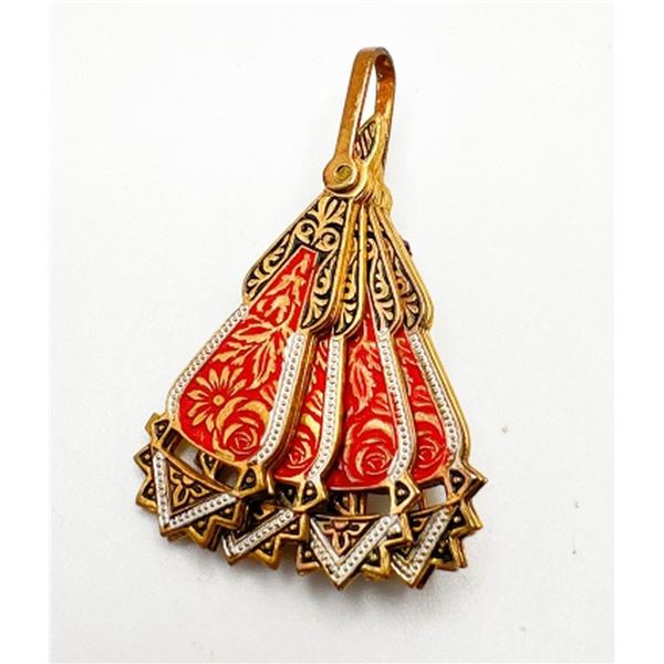 DAMASCENE FAN BROOCH PENDANT