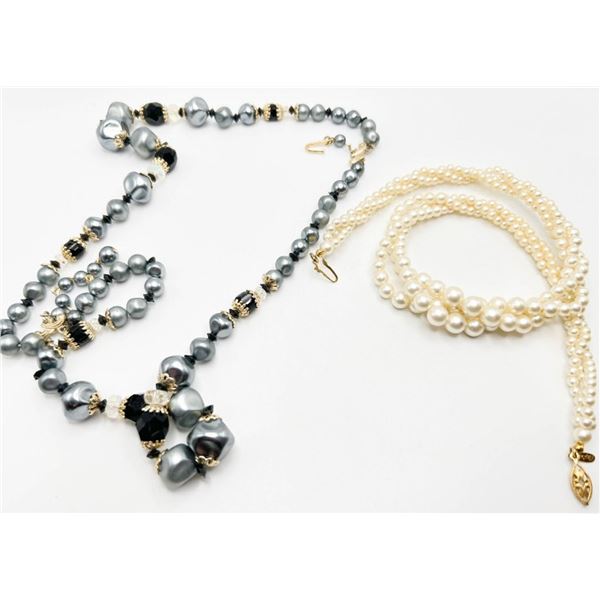 VTG NECKLACES (2) FAUX PEARL,