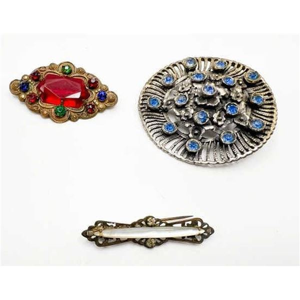 3 BROOCHES (ANTIQUE?) 2 C-CLASP