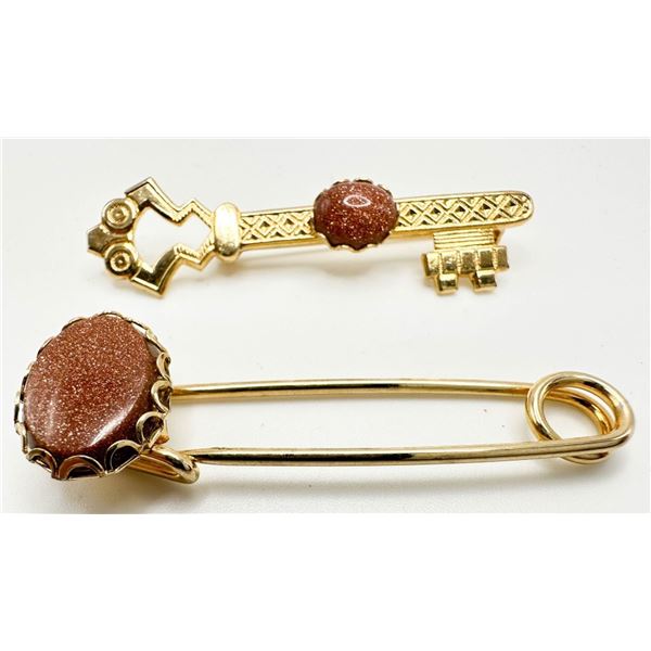 2 GOLD STONE BROOCH