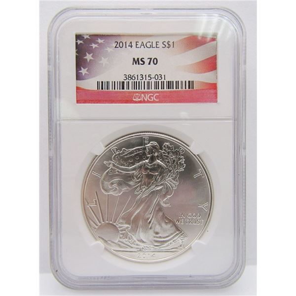 2014 AMERICAN SILVER EAGLE PCGS MS70