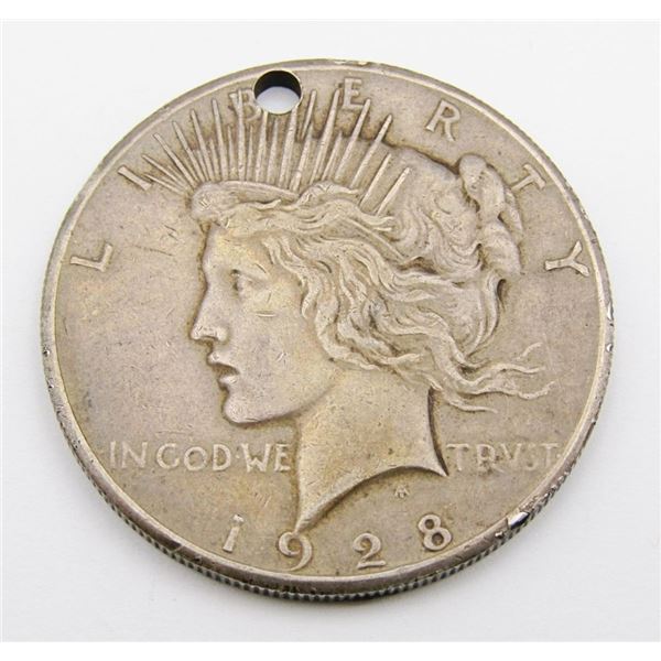 1928 PEACE SILVER DOLLAR HOLED