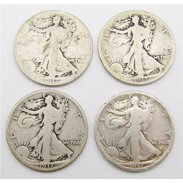 (4) 1917 WALKING LIBERTY HALF DOLLARS
