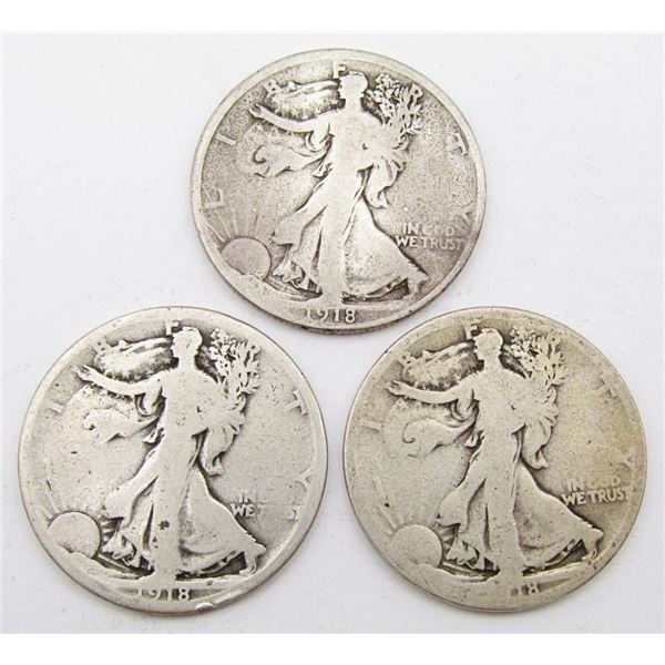 1918 P D S WALKING LIBERTY HALF DOLLARS