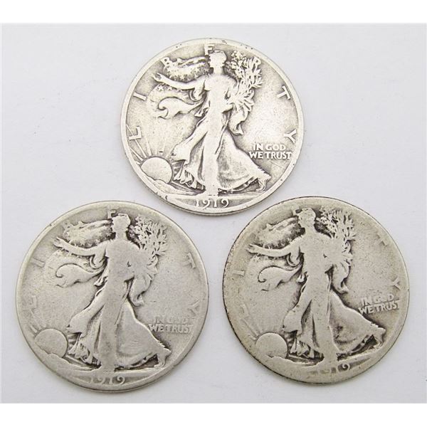 (2) 1919-D (1) 1919-S WALKING LIBERTY HALVES