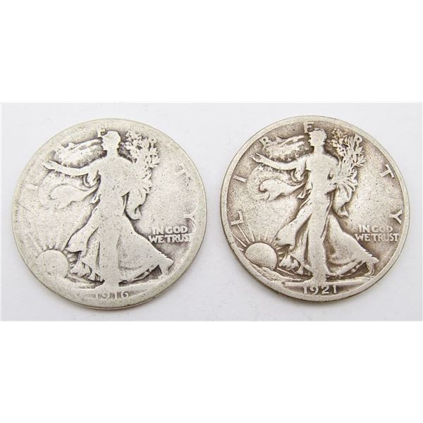 1916 & 1921 WALKING LIBERTY HALF DOLLARS
