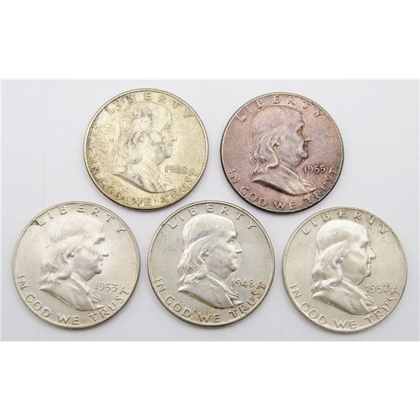 (5) FRANKLIN HALF DOLLARS - MOSTLY AU/UNC