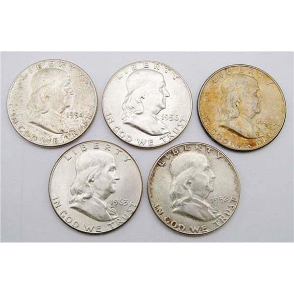 (5) FRANKLIN HALF DOLLARS - MOSTLY AU/UNC