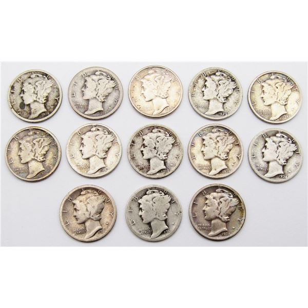 (13) MERCURY DIMES - MIXED DATES